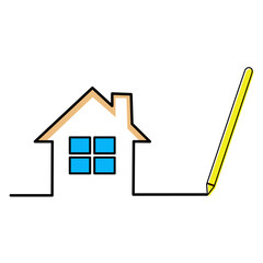 Hand-drawn house line.  Pen icon Isolated on white.  Abstract home symbol. Vector illustration