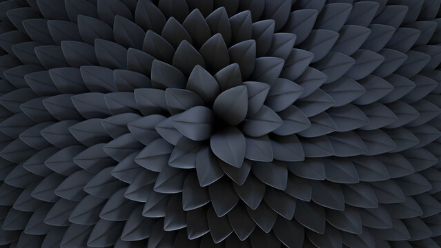 Black abstract blooming. Black Spring leaves. 3d rendering