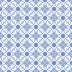 Seamless ornamental pattern, imitation of Portuguese ceramic azulejo tiles. Swatch is included.