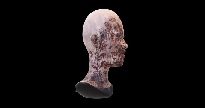 Animated 3D video - Female zombie head