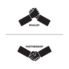 Handshake and arm wrestling icons symbolizing competition and cooperation. Vector - obrazy, fototapety, plakaty