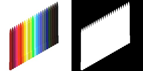 3D rendering illustration of a set of coloured marker pens