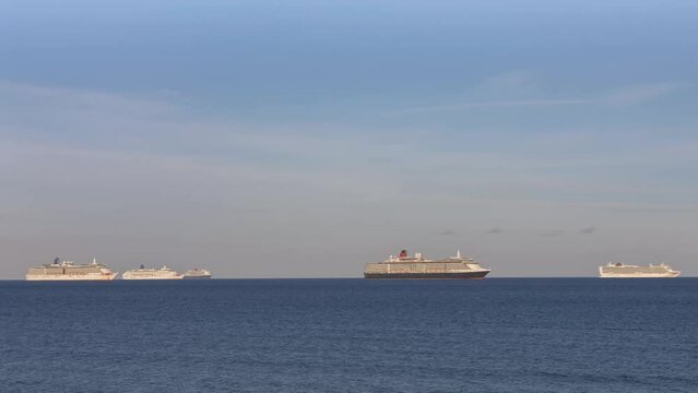 Time Lapse of Cruise Ships Dancing from Day to Night on the Sea