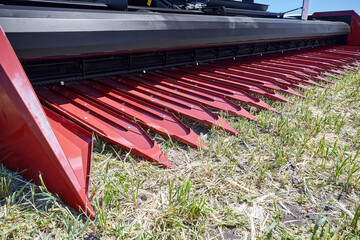 Closeup of attachments of a modern harvester.