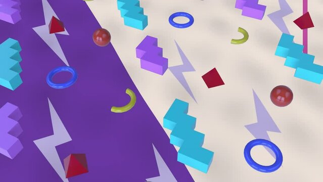 Animation of diverse gamins neon gadgets moving over violet and beige background