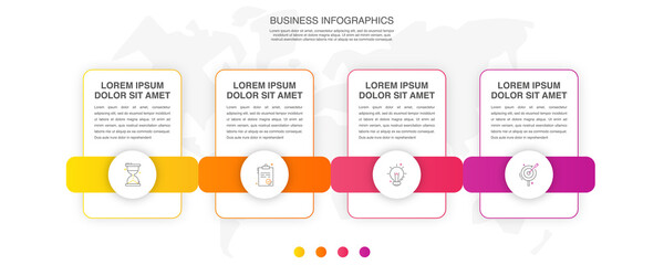 Line vector infographics with four circles. Modern concept 4 icons with labels step by step for the app, business, website, interface, chart, levels, web, diagram, banner, presentations