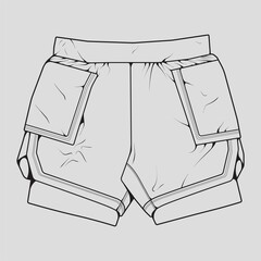 short pants outline drawing vector, short pants in a sketch style, trainers template outline, vector Illustration.
