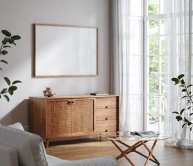 Foto op Plexiglas Mockup frame in Scandinavische woonkamer interieur achtergrond, 3d render © artjafara