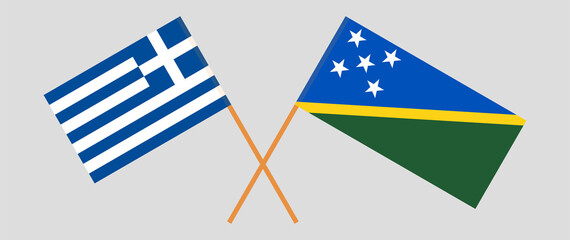 Crossed flags of Greece and Solomon Islands. Official colors. Correct proportion