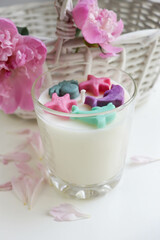 gift concept. aroma candle in a glass of natural soy wax.