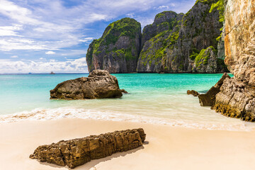 beautiful of the  the beach, Ma Ya bay, Phi Phi island  krabi province Thailand.