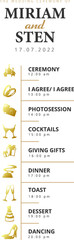 Infographic design template. Wedding timeline concept with 9 steps. Can be used for workflow layout, diagram, banner, webdesign. Vector illustration.Timeline menu on wedding theme .wedding timeline