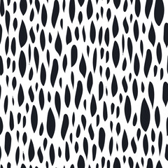 Shapeless modern drops. Seamless trendy pattern for fabrics. White and black. Vector.