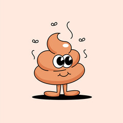 Smiling dirty cute poop standing casually character mascot design. Old school retro style vector illustration