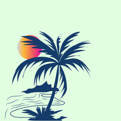 Palm on the beach with the sunset stock illustration