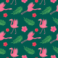 Pink flamingo bird pattern with tropical leaves