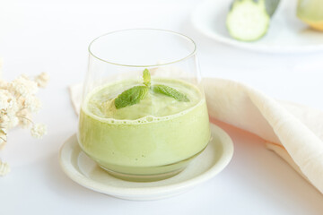 Detox drink, healthy based on natural ingredients made with cucumber, avocado, melon.