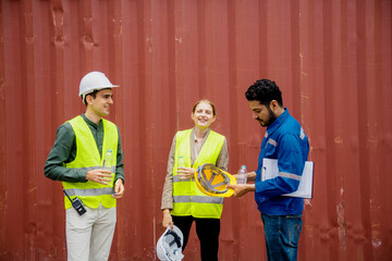 Workers taking a break from outdoor work. Worker drinking water.