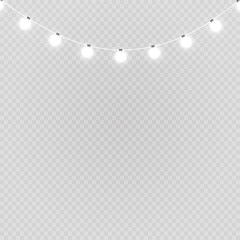 Christmas lights isolated on transparent background. Xmas glowing garland. Vector illustration