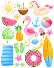 Set of summer beach illustrations