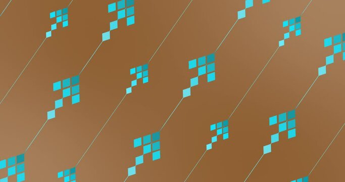 Pattern of blue upward arrows looping on brown background. Positive, uplifting, backdrop, loop.