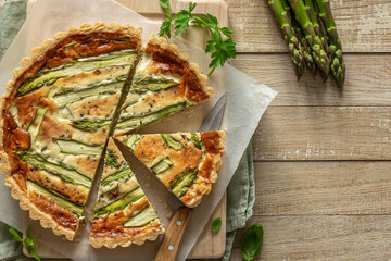slices of savory asparagus tart - obrazy, fototapety, plakaty