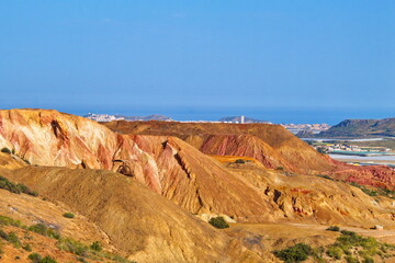 Obsolete ore extraction tower in a disused and abandoned mine in Mazarrón in Murcia