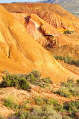 Obsolete ore extraction tower in a disused and abandoned mine in Mazarrón in Murcia