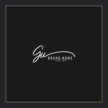 luxury initial GU logo design signature monogram handwriting vector graphic premium illustration