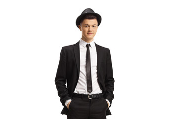 Obraz na płótnie Canvas Guy in a suit and fedora hat