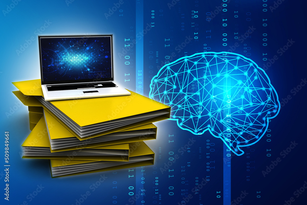 Poster 3d rendering folder connected to computer network