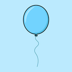 blue balloon floating or flying with string and sky color background