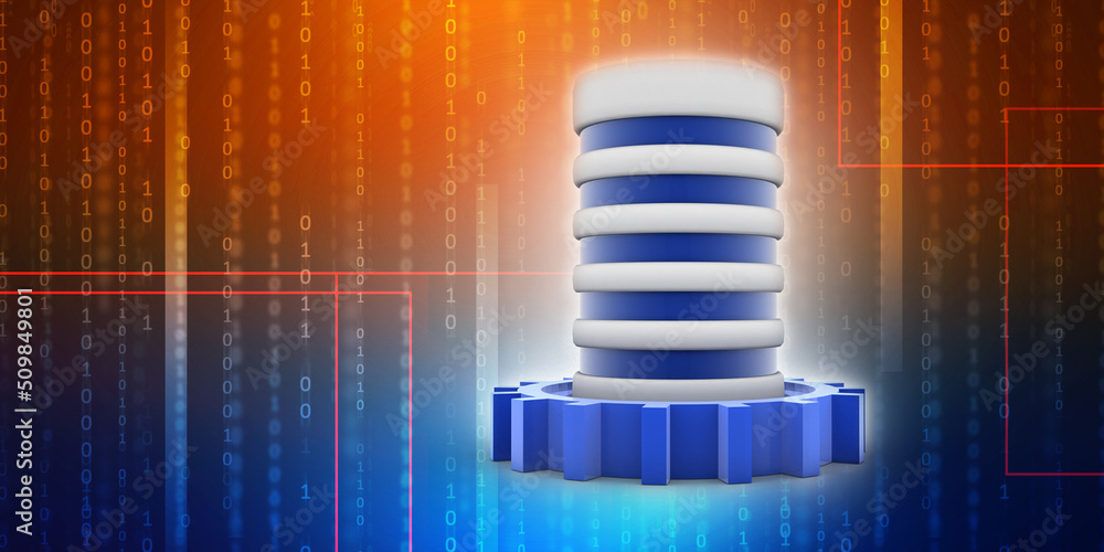 Poster 3d rendering database storage data base with gear