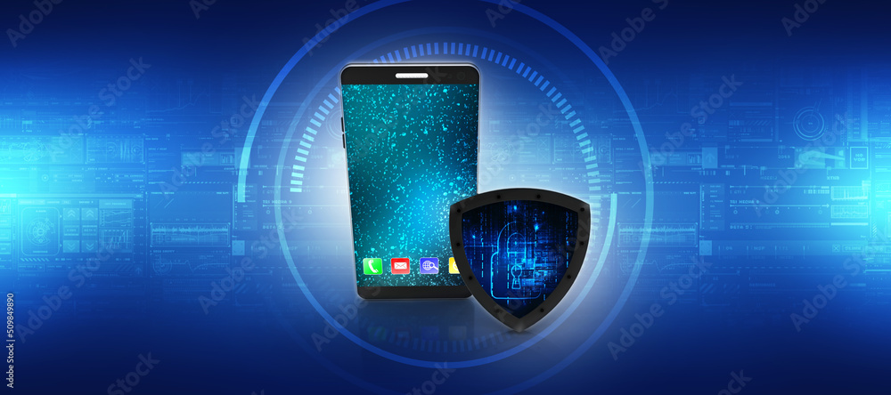 Aufkleber 3d rendering transmitter mobile with shield