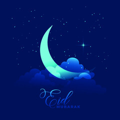 Fototapeta na wymiar eid Mubarak wonderful background with moon cloud lighting star