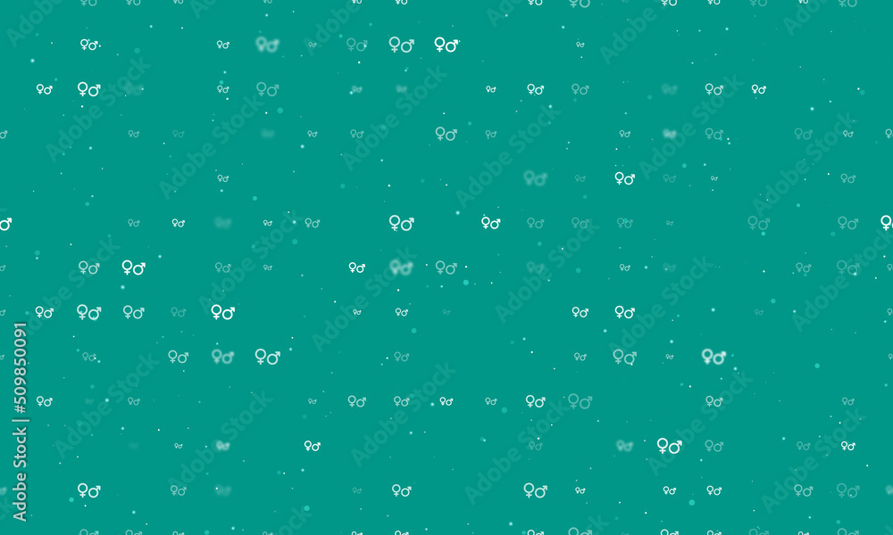 Poster seamless background pattern of evenly spaced white gender symbols of different sizes and opacity. ve