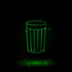 A large green outline glass symbol on the center. Green Neon style. Neon color with shiny stars. Vector illustration on black background