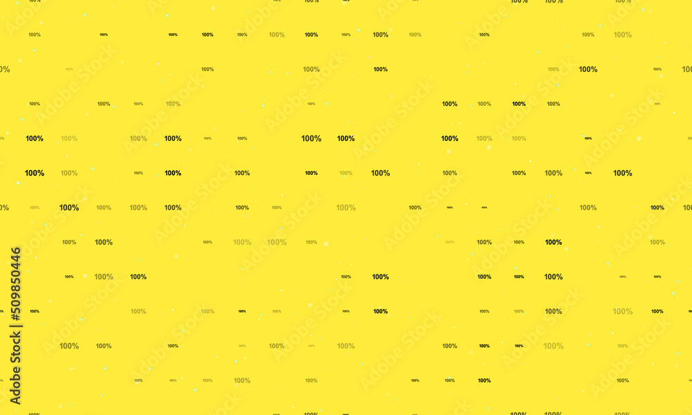 Poster Seamless background pattern of evenly spaced black 100 percent symbols of different sizes and opacity. Vector illustration on yellow background with stars