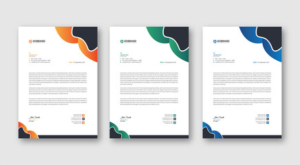 Professional letterhead template design for business project. Corporate letterhead document with company logo & icon. Official letterhead layout with abstract geometric background