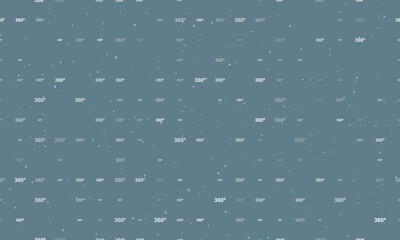 Seamless background pattern of evenly spaced white 360 degree symbols of different sizes and opacity. Vector illustration on blue gray background with stars