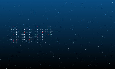 On the left is the 360 degree symbol filled with white dots. Background pattern from dots and circles of different shades. Vector illustration on blue background with stars