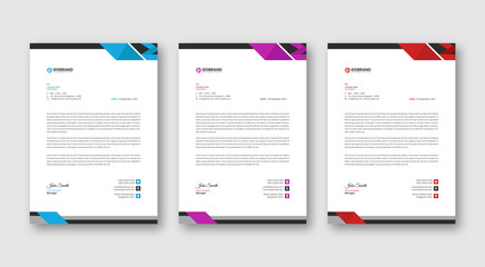 Professional letterhead template design for business project. Corporate letterhead document with company logo & icon. Official letterhead layout with abstract geometric background