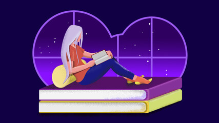 girl with a book near the window