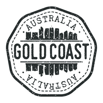 Gold Coast QLD, Australia Stamp Skyline Postmark. Silhouette Postal Passport. City Round Vector Icon. Vintage Postage Design.