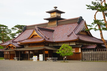 Historical Magistrate's Office at Hakodate Goryokaku fort surrounded by canal from Goryokaku Tower in Hokkaido, Japan - 日本 北海道 函館市 五稜郭 箱館奉行所