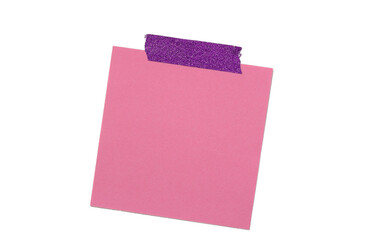 pink sticky note with washi tape on white background