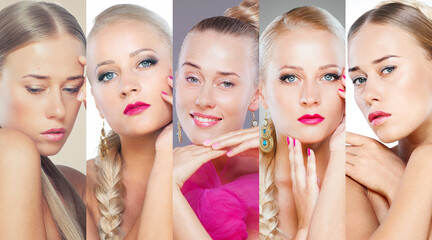 Beauty Collage. Set of Women s Faces with Different Make Up