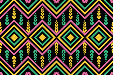 Geometric ethnic seamless pattern designed for background, wallpaper, traditional clothing, carpet, curtain, and home decoration. 