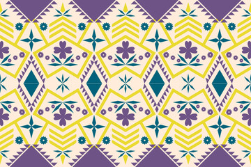Colorful geometric ethnic seamless pattern design for wallpaper, background, fabric, curtain, carpet, clothing, and wrapping vector illustration.