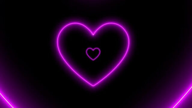 Abstract background with neon hearts. 4k infinite loopable